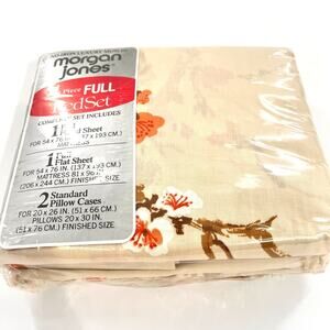 vintage new in package Morgan Jones Lovebird Print full size sheet set tan coral
